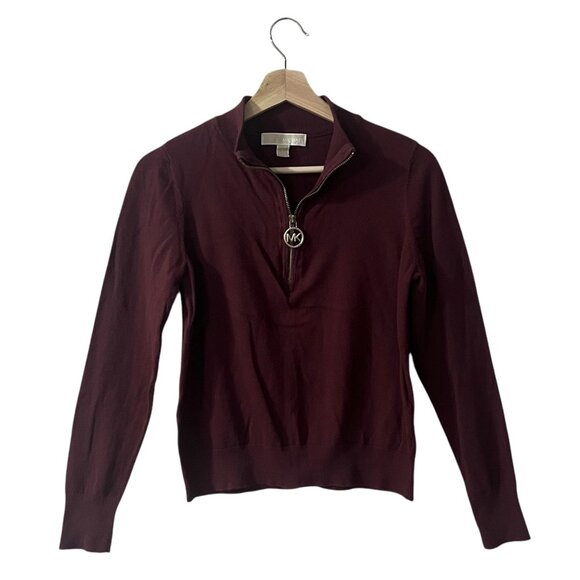 Michael Kors Quarter 1/4 Zip Pullover Sweater Size Small Cranberry Red Mock Neck - Picture 2 of 8
